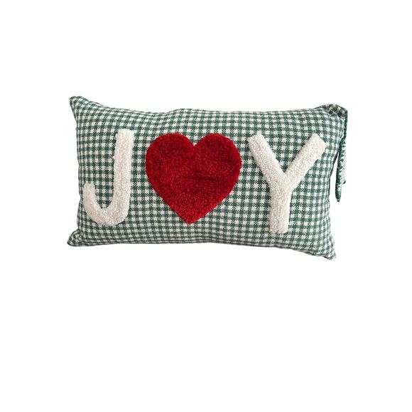Christmas Throw Pillow Joy with Heart Red and Green 24” X 14” - Picture 2 of 3